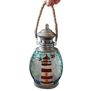 New - Metal & Deorative Glass Lighthouse Lantern